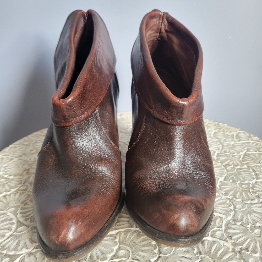 Burgundy Leather Fold Over Ankle Boots, Size EU 37/US 6.5